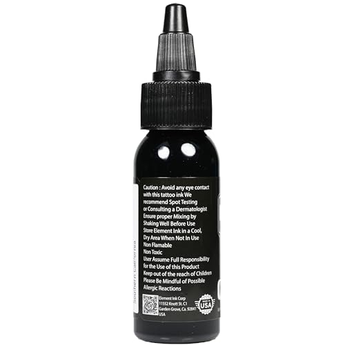 Element Tattoo Supply Black Tattoo Ink for Skin, 1oz Bottle | professional black ink for skin, smooth reliable flow, deep bold saturation, USA made, vegan formula, trusted by artists - size: 1oz
