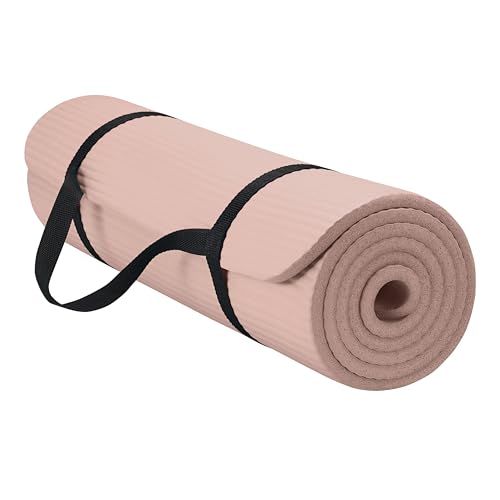 Gaiam Thick Yoga Mat, Exercise & Fitness Mat with Easy-Cinch Carrying Strap | Non-Slip NBR Foam | Joint Cushioning | Yoga, Pilates, Fitness & Floor Workouts | 72"L x 24"W - color: French Rose, size: 2/5" (10MM)