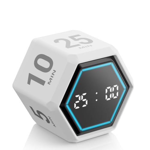 Visual Productivity Timer with Stopwatch, 5 & 25 Minute Presets | 6 Presets 3, 5, 10, 25, 30 & 50 Minutes with Silent, Vibration and Sound Alerts for ADHD, Study, Work and Classroom - color: White