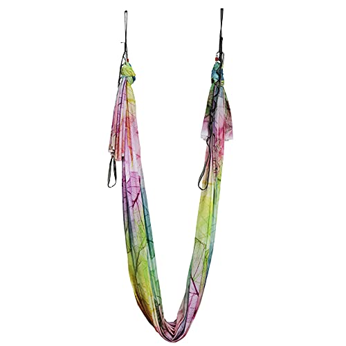 Aerial Yoga Hammock Aerial Pilates Silk Yoga Swing Set Inversion Equipment include daisy Chain, Pose Guide 5.5 yards - color: Colorful Leaf