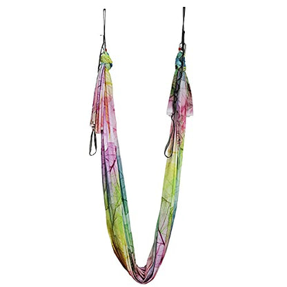 Aerial Yoga Hammock Aerial Pilates Silk Yoga Swing Set Inversion Equipment include daisy Chain, Pose Guide 5.5 yards - color: Colorful Leaf