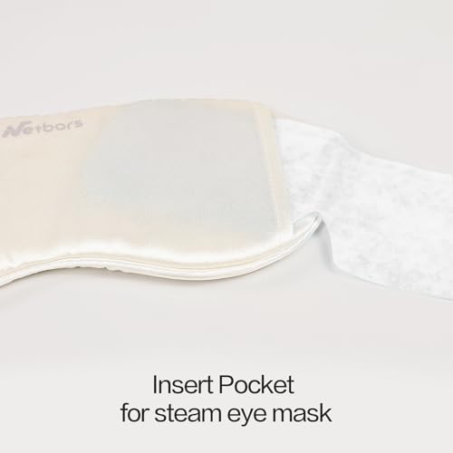 100% Mulberry Silk Sleep Mask with Eye Steam Pocket and Velvet Elastic Band, Luxury 22mm Silk Eye Mask for Nap Sleeping Relaxation and Traveling, Gift Package, Pearl White - color: White
