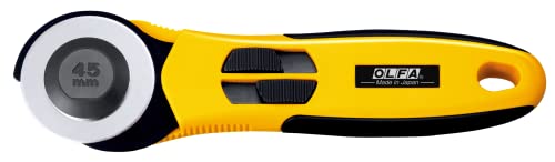 OLFA 45mm Quick-Change Rotary Cutter (RTY-2/NS) - Split Cover, Ambidextrous | 45mm Quick Change Rotary Cutter with dual blade guard cover, Right & Left Handed, Integrated grooves - Quilters and Crafters