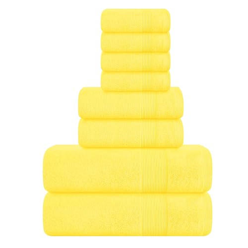 Belizzi Home 8 Piece Towel Set 100% Ring Spun Cotton, 2 Bath Towels 27x54, 2 Hand Towels 16x28 and 4 Washcloths 13x13 - Ultra Soft Highly Absorbent Machine Washable Hotel Spa Quality - Lime Yellow - color: Lime Yellow, size: 8 Piece Towel Set