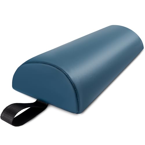 Half Round Massage Bolster, 17x6x4 in PU Leather Pillow with Strap Handle | Comfortable Half Moon Bolster Pillow for Legs Under Knees Back Pain Relief, Massage Table Bolster for Neckrest Spa / Home Use - color: Small Blue - 17x6x4 in - Pu Leather