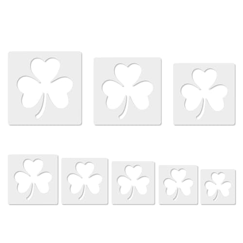 8 Pack St. Patrick’s Day Shamrock Stencil for Painting, Large Reusable Three Leaf Clover Templates for Wood, Saint Paddy's Day Irish Festival Decor for DIY Front Door Flag & Crafts - style: Trefoil