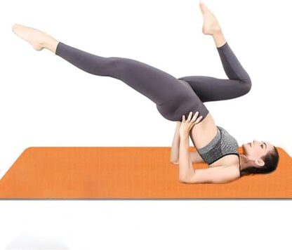 Hatha Yoga Extra Thick TPE Yoga Mat - 72"x 32" Thickness 1/2 Inch -Eco Friendly- With High Density Anti-Tear Exercise Mats For Home Gym Travel & Floor Outside - color: Orange/Gray