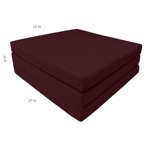 D&D Futon Furniture Trifold Foam Beds, Floor Tri-Fold Bed, Foldable Shikibuton Mattress Cushion Topper Mat for Space Saving Sleepover 3x27x75 in, Burgundy