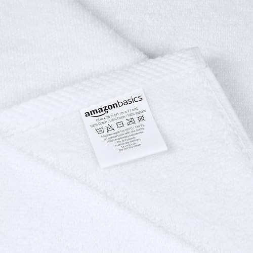 Amazon Basics 8-Pack Soft, Highly Absorbent, Quick-Dry Hand Towels, 100% Cotton, 28" x 16", White - color: White, size: Hand Towel, style: Hand Towel (Pack of 8)