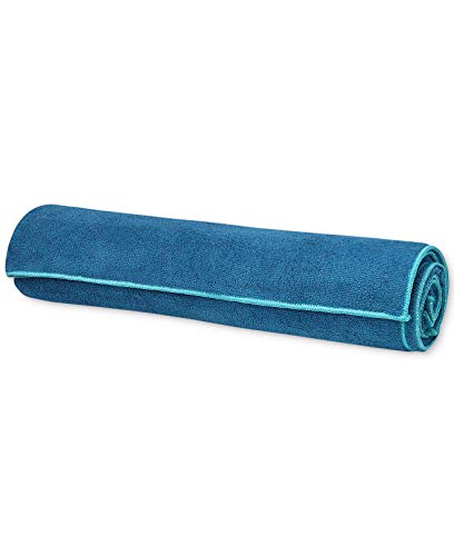 Gaiam Stay-Put Yoga Mat Towel, Non-Slip, Corner Pockets | Corner Pocket Anchors | Microfiber Non-Slip | Quick-Dry | Hot Yoga, Bikram & Pilates | Mat-Sized - color: Lake, size: 68"L x 24"W