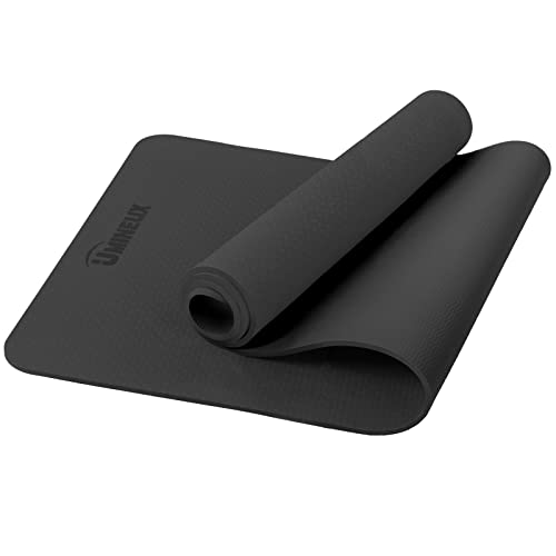 Yoga Mat Non Slip, Pilates Fitness Mats, Eco Friendly, Anti-Tear 1/4" Thick Yoga Mats for Women, Exercise Mats for Home Workout with Carrying Sling and Storage Bag - color: Black