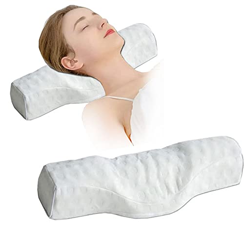 Cervical Neck Pillow for Pain Relief Sleeping, Neck roll Pillow Memory Foam for Stiff Neck Pain Relief ，Travel Bolster Pillow for Bed for Side Sleepers Back Sleeper. (White) - color: White