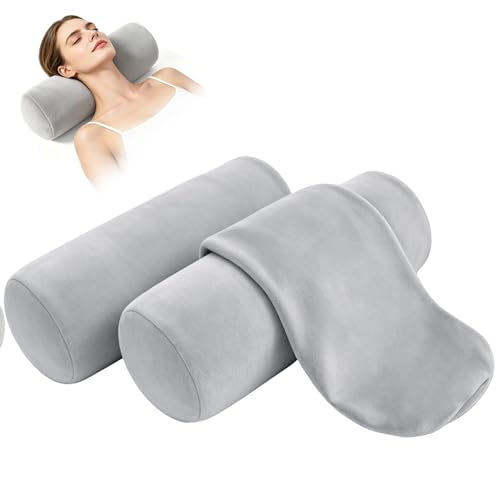 IFOYO 2 PCS Velvet Neck Roll Pillow Cover with Zipper, 16" x 6" Ultra-Soft Bolster Pillow Covers, Machine Washable Round Pillows Covers for Sleeping & Bedroom, Living Room, Sofa Decor, Case Only, Gray - color: Gray, size: 16"-2