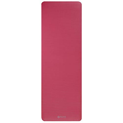 Gaiam Thick Yoga Mat, Exercise & Fitness Mat with Easy-Cinch Carrying Strap - color: Pink, size: 2/5" (10MM)