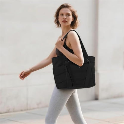 Axcone Women's Yoga Tote Bag with Luggage Sleeve & Mat Straps - Gym Work Bag for Office, Commute, Sports,Travel - color: Black
