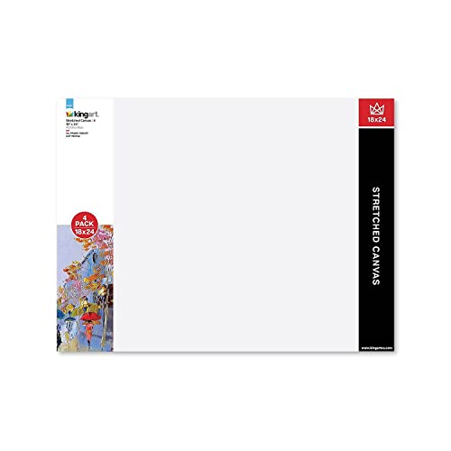 KINGART Stretched White Canvas Set – Rectangle, 18x24 Inch, 4-Pack – 100% Cotton, Triple Gesso Primed – 5/8" Profile Back-Stapled Artist Boards for Acrylic, Oil, Pouring, & Mixed Media Painting - size: 18" x 24"