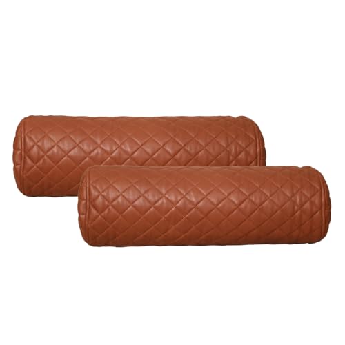 Neck Roll Pillow Cushion Cover, 16x6 Inch Full Moon Round Bolster Pillow Case, Cylinder Soft Lambskin Leather Pillowcase for Head, Spine & Neck Support During Sleep - Quilted Brown Pack of 2 - color: Quilted Brown Pack of 2