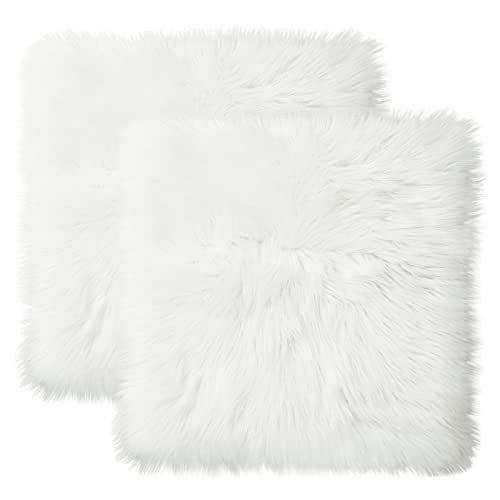 Softlife Square Faux Fur Sheepskin Chair Cover Seat Cushion Pad Super Soft Area Rugs for Living Bedroom Sofa (1.6ft x 1.6ft, White, pack of 2) - color: White-2pcs