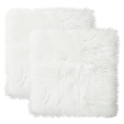 Softlife Square Faux Fur Sheepskin Chair Cover Seat Cushion Pad Super Soft Area Rugs for Living Bedroom Sofa (1.6ft x 1.6ft, White, pack of 2) - color: White-2pcs