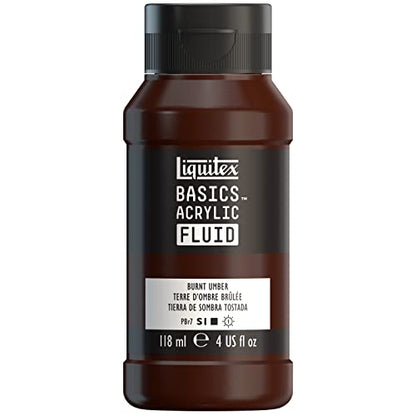 Liquitex BASICS Acrylic Fluid Paint, 4-oz Bottle, Burnt Umber | Super Versatile, Fine Art Pigments; Fluid Consistency, Vibrant satin colors, Permanent, Lightfast, Water-Resistant Finish - color: Burnt Umber, style: 118ml (4-oz)