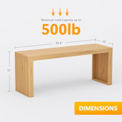 Bamboo Dining Bench, 35'' Slatted Design Entryway Bench, Natural - color: Natural, size: 35in