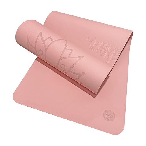 Non Slip TPE Yoga Mat 6mm Thick with Carrying Strap, Lightweight Exercise Mat for Home Workout, Pilates & Fitness, Comfort Cushion Workout Mat