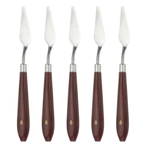 HARFINGTON 5pcs Palette Knife Painting Tool 2.09" x 0.71" Stainless Steel Art Spatula Pallet Knives Scrapers Tools with Plastic Handle for Acrylic Oil Canvas Mixing Spreading, Red/Silver - size: 2.09" x 0.71"