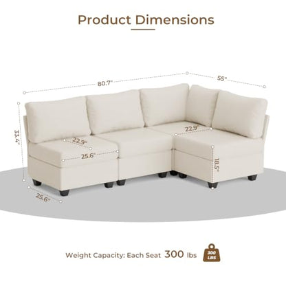 Breakfast Nook Bench with Storage, 4 Seats Modular Corner Banquette Seating - size: 4 Seats
