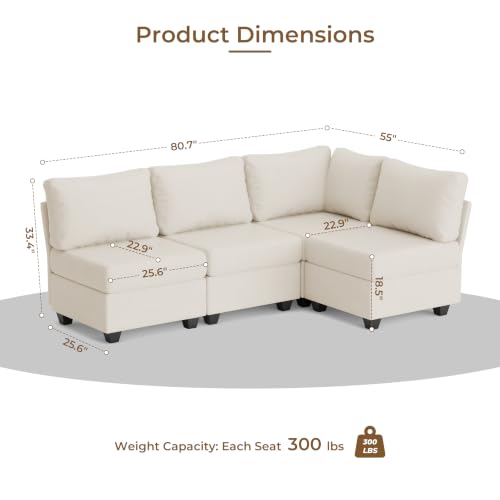 Breakfast Nook Bench with Storage, 4 Seats Modular Corner Banquette Seating - size: 4 Seats