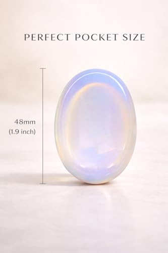 Natural Polished Thumb Palm Crystal for Meditation, Opalite Worry Stone for Stress Relief, Anxiety Support & Pocket Reiki Healing - color: Opalite