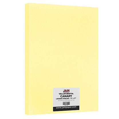 JAM PAPER Vellum Bristol 65lb Cardstock - 11 x 17 Ledger Size Coverstock - 147 gsm - Canary Yellow - 50 Tabloid Sheets/Pack - color: Canary, size: 11" x 17"