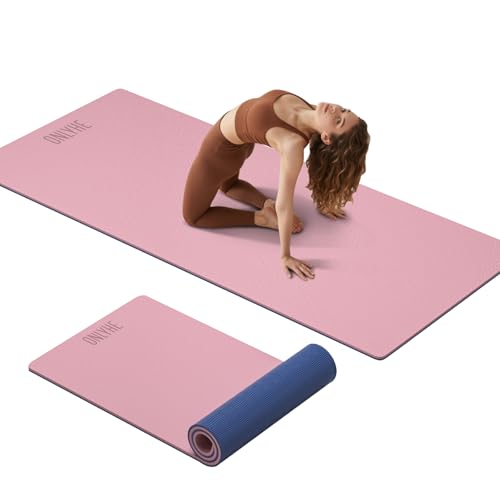 Extra Thick 12mm TPE Exercise Yoga Mat with Strap, 72"L x 24.8"W Non-slip Workout Mat for gymnastics, Pilates, Home, Workout, Gym Floor Fitness - color: Pink + Navy Blue