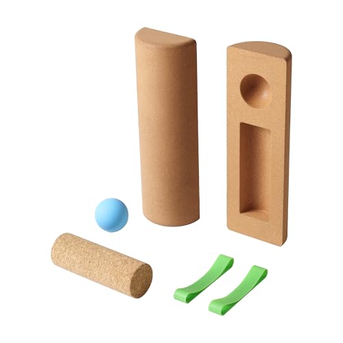 4-in-1 Cork Balance Board for Foot & Ankle Strength – Dual Half-Cylinder Trainer with Roller & Massage Ball – Non-Slip Natural Cork Stability Board for Mobility, Balance & Home Rehab Exercises