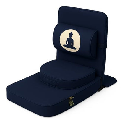 Friends Of Meditation 4-in-1 Folding Buddha Chair – Ergonomic Yoga Seat with Half-Moon Zafu, Detachable Lumbar Support & Carry Case – Navy Blue - color: Navy Blue