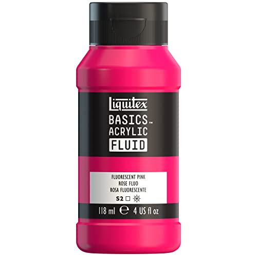 Liquitex BASICS Acrylic Fluid Paint, 4-oz Bottle, Fluorescent Pink | Super Versatile, Fine Art Pigments; Fluid Consistency, Vibrant satin colors, Permanent, Lightfast, Water-Resistant Finish - color: Fluorescent Pink, style: 118ml (4-oz)