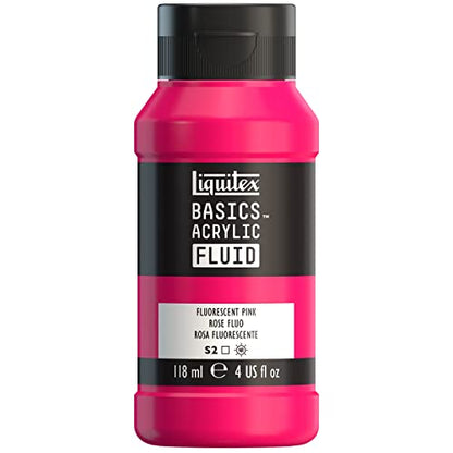 Liquitex BASICS Acrylic Fluid Paint, 4-oz Bottle, Fluorescent Pink | Super Versatile, Fine Art Pigments; Fluid Consistency, Vibrant satin colors, Permanent, Lightfast, Water-Resistant Finish - color: Fluorescent Pink, style: 118ml (4-oz)