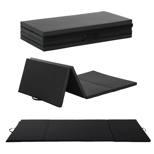 Gymnastics Tumbling Mat Portable Gymnastics Mat Foldable Tumbling Mat 2ft W 6ft L/4ft W 6ft L/4ft W 8ft L/4ft W 10ft Exercise Mat Yoga Mat with Carrying Handles for Yoga Gymnastics - color: Black, size: 4ft W 8ft L