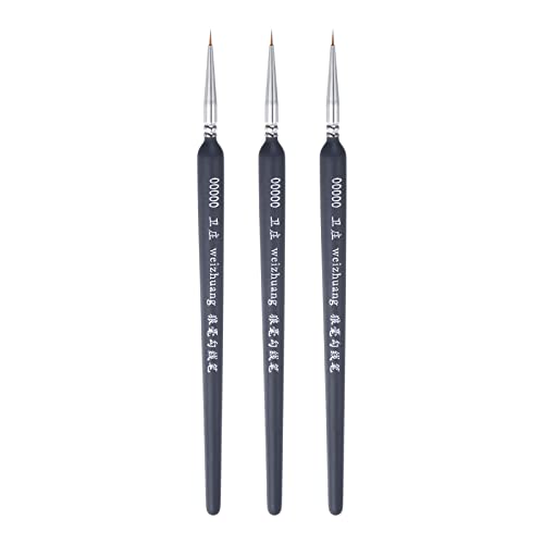 HARFINGTON 3pcs Detail Paint Brushes 3mm Pointed Tip 178mm Length Nylon Hair Miniature Painting Brush for Watercolor Oil Acrylic Painting(00000#), Black - color: Black, size: 00000# 3mm