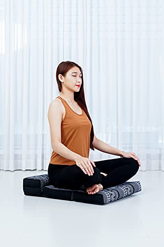 Leewadee Foldable Floor Mattress – 2 in 1 Floor Meditation Mat for Yoga and Relaxation, Seating Futon with Kapok - color: Cbt3 - Black