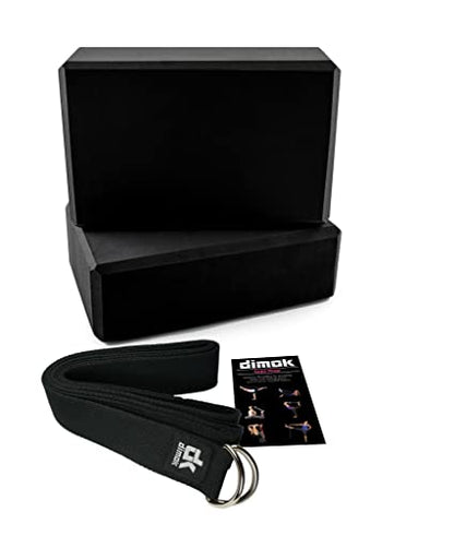 dimok Yoga Blocks and Strap Set - Foam Bricks 9x6x4 and 8FT Yoga Belt Metal D-Ring - High Density Premium Quality - color: Black