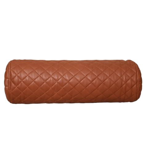 Neck Roll Pillow Cushion Cover, 24x6 Inch Full Moon Round Bolster Pillow Case, Cylinder Soft Lambskin Leather Pillowcase for Head, Spine & Neck Support During Sleep - Quilted Brown Pack of 1 - color: Quilted Brown Pack of 1