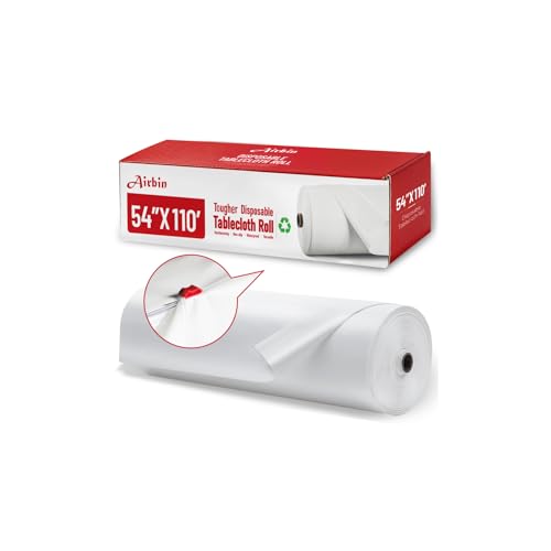 Plastic Table Cloth, 110 Ft X 54 In Disposable Tablecloth White Tablecloth | PEVA Plastic Table Cloth Disposable with Sliding Cutter Plastic Table Cover Roll for Picnics, Parties, Birthdays, Weddings - color: White, size: 1320" x 54" (Rectangular)