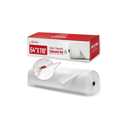 Plastic Table Cloth, 110 Ft X 54 In Disposable Tablecloth White Tablecloth | PEVA Plastic Table Cloth Disposable with Sliding Cutter Plastic Table Cover Roll for Picnics, Parties, Birthdays, Weddings - color: White, size: 1320" x 54" (Rectangular)