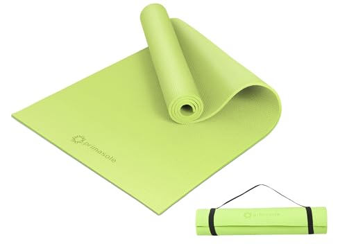 Primasole Yoga Mat with Carry Strap for Yoga Pilates Fitness and Floor Workout at Home and Gym Non-slip 9 colors - color: Light Green‌, size: 1/4 inch (6 mm)