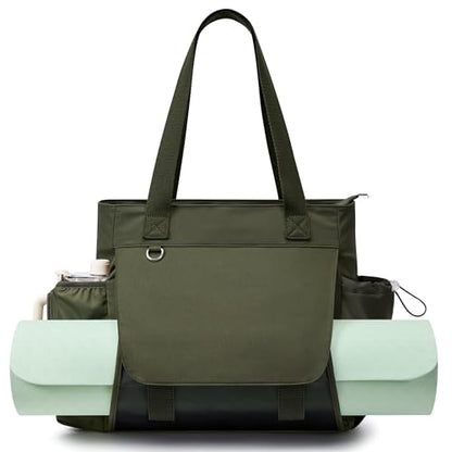 WLLWOO Thick Yoga Mat Bag Women Gym Tote Breathable Mesh Holder Wet Pocket | Carryall Lightweight Waterproof Shoulder for Pilates Travel Beach Workout Fitness Carrier - color: Army Green