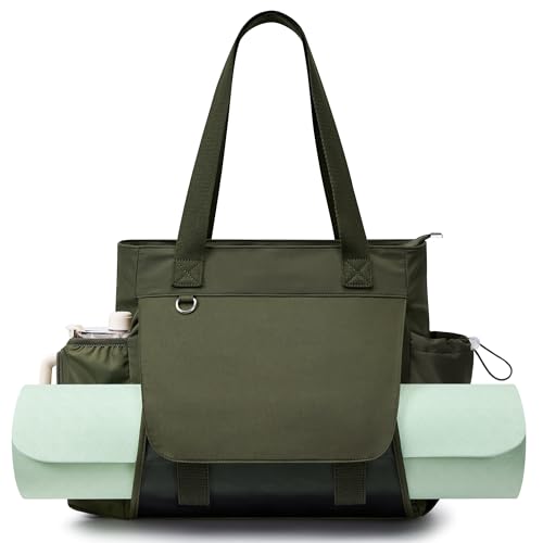 WLLWOO Thick Yoga Mat Bag Women Gym Tote Breathable Mesh Holder Wet Pocket | Carryall Lightweight Waterproof Shoulder for Pilates Travel Beach Workout Fitness Carrier - color: Army Green