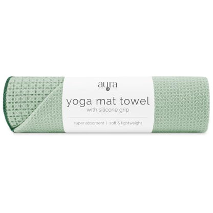 S&T INC. Aura Microfiber Yoga Mat Towel with Grip, 24" x 72", Green | Silicone Grip Backing, Soft and Absorbent, Quick-Dry for Gym, Pilates, and Hot Yoga, Compact for Gym Bag, Machine Washable - color: Green