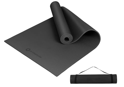 Primasole Yoga Mat with Carry Strap for Yoga Pilates Fitness and Floor Workout at Home and Gym Non-slip 9 colors - color: Black, size: 1/3 inch
