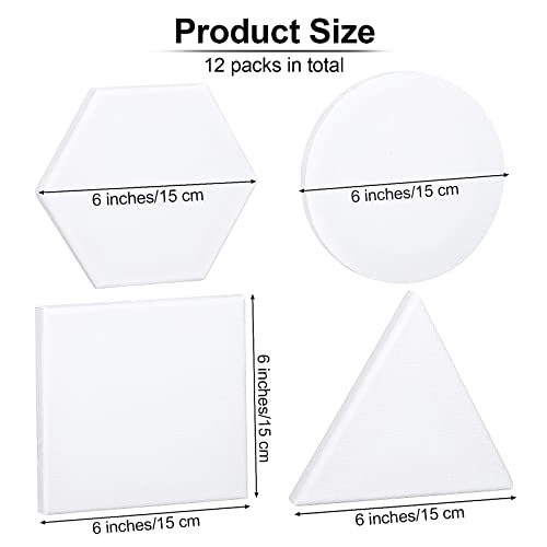 Aodaer 12 Pieces Stretched Canvas for Painting 6 Inch Blank Canvas Panels Triangle Square Hexagon Round Shape Canvases Boards Art Supplies for Acrylic Pouring Oil Painting - size: 6 Inch