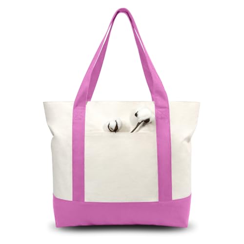 TOPDesign 1-Pack Canvas Tote Bag with an External Pocket, Reusable Grocery Shopping Bag, Top Zipper Closure, Daily Essentials (Light Purple/Natural) - color: Light Purple/Natural
